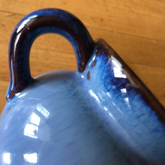 Pittsfield Pottery Vermont Handmade Ceramic Bowl w/ Handles Milky Blue Brown - Picture 2 of 8